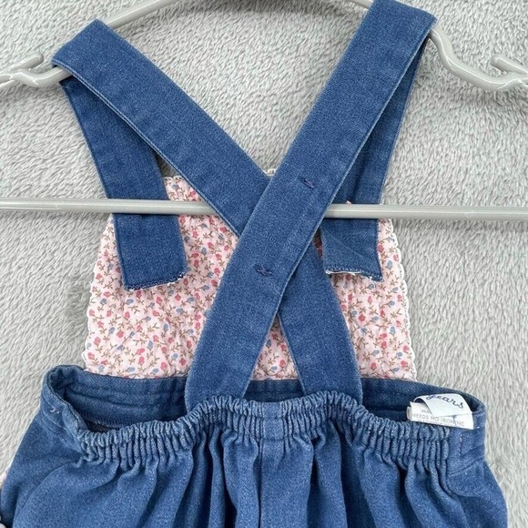 Vintage Baby Overalls 18M Blue Pink Ditzy Floral Quilted Bib Buttons Magic Years - Picture 3 of 12